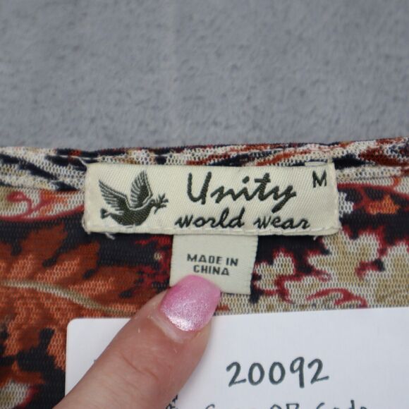 Unity World Wear Shirt Womens M Multicolor V Neck Quarter Sleeve Pleated Front - Picture 2 of 16